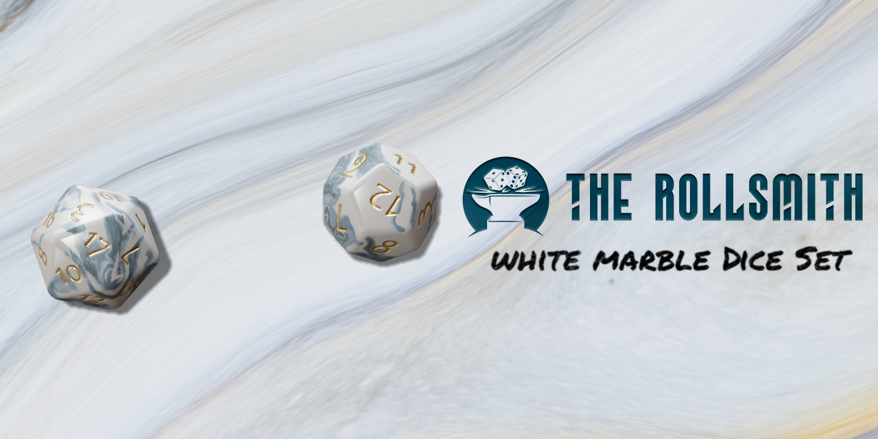 The Rollsmith - White Marble Dice Set
