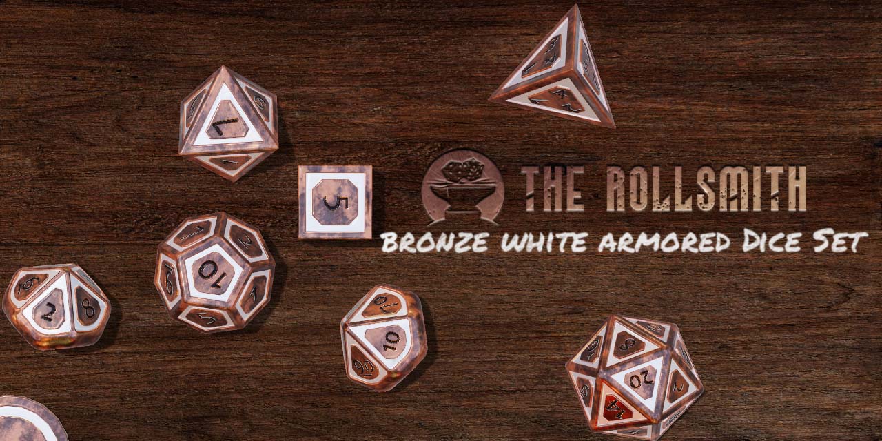 The Rollsmith - Bronze White Armored Dice Set