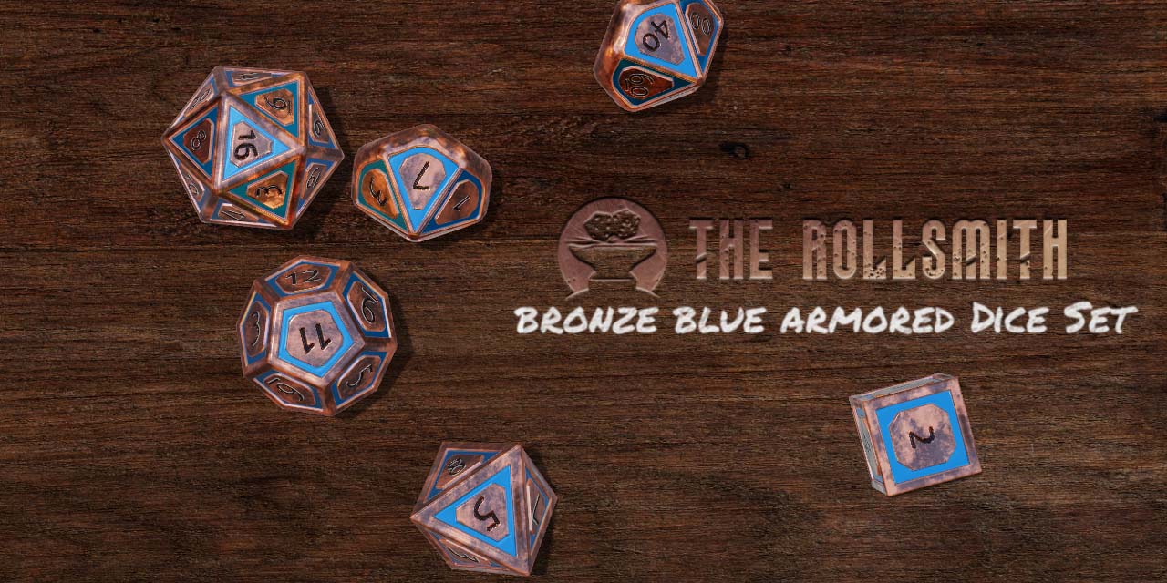 The Rollsmith - Bronze Blue Armored Dice Set