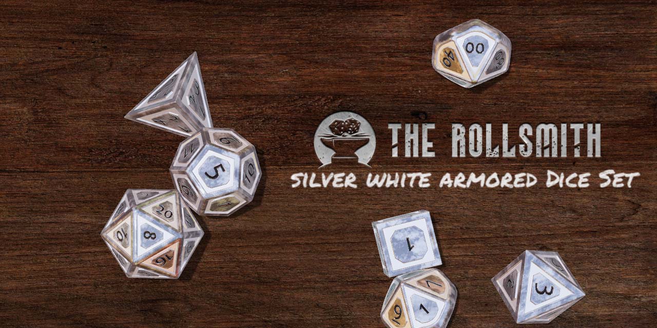 The Rollsmith - Silver White Armored Dice Set